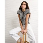 AE Henley Pointelle Sweater T-Shirt - Black Stripe