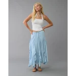 AE High-Waisted Cascade Ruffle Maxi Skirt - Light Blue