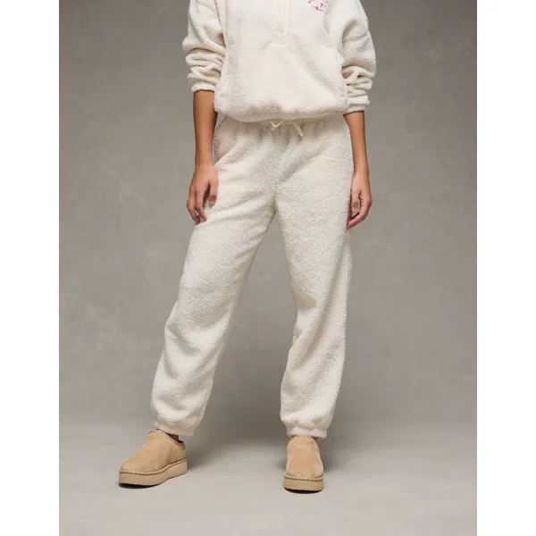 AE High-Waisted Sherpa Jogger Pant - Cream