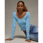 AE Lace-Trim Long Sleeve T-Shirt - Blue