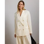 AE77 Premium Linen-Silk Blend Double-Breasted Blazer - White