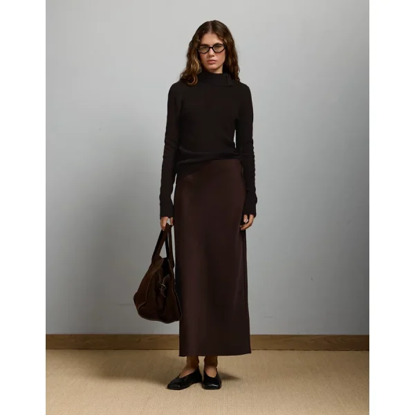 AE77 Premium Satin Slip Skirt - Dark Brown