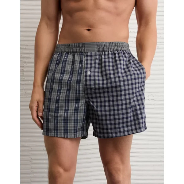 AEO Men's Plaid Stretch Poplin Boxer Short - Grey