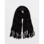 Aerie Fuzzy Knit Scarf - True Black