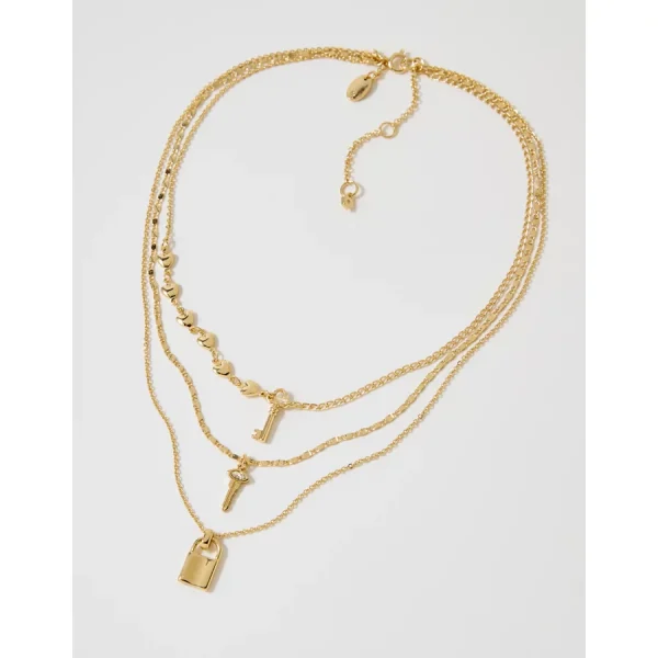 Aerie Mixed Metal Lock And Key Necklace - Multi