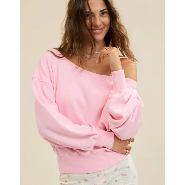 Aerie Off The Shoulder Sweatshirt - Club Pink