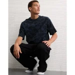 AE Boxy Sueded Camo Jersey T-Shirt - Navy
