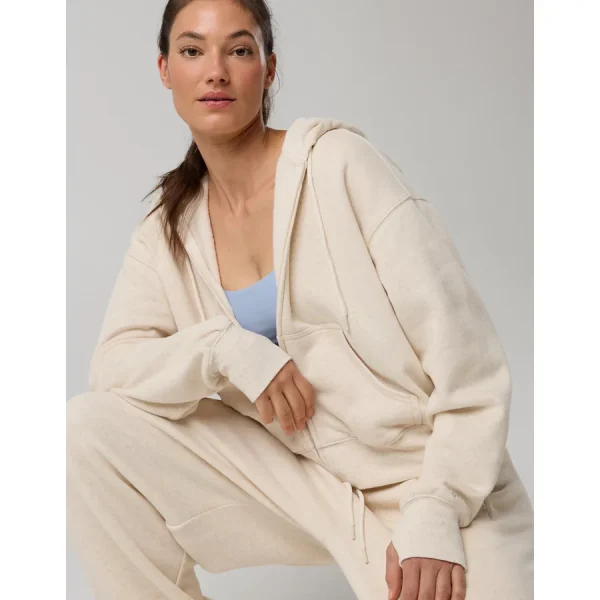 OFFLINE By Aerie Cloud Fleece Classic Full Zip Sweatshirt - Heather Frost