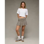 AE It Knit Low-Rise Pleated Plaid Skort - Grey
