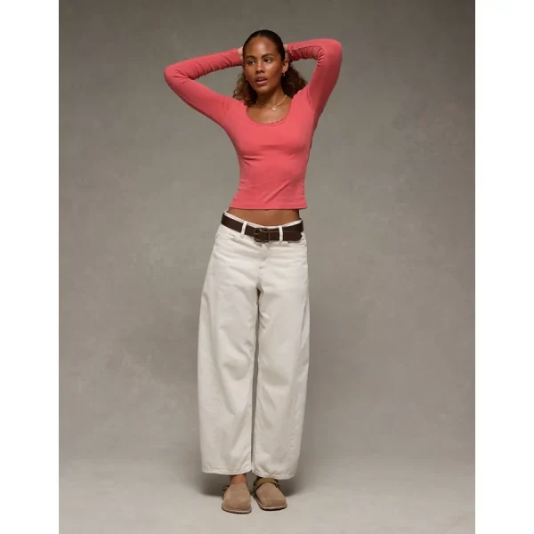 AE Lace-Trim Long Sleeve T-Shirt - Rose