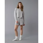 AE Luxe Plush Waffle Tee + Short Lounge Set - Medium Heather Gray
