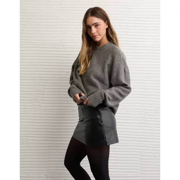 AE Mid-Rise Vegan Leather Skort - Black