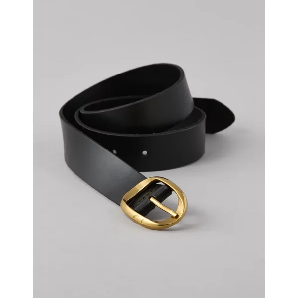 AE Oval-Twist-Buckle Leather Belt - Black