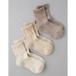 AE Solid Cropped Crew Socks 3-Pack - Brown