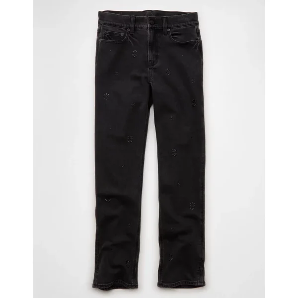 AE Stretch Super High-Waisted Embellished Straight Jean - Fade To Black