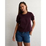 AE Sunchaser High Neck Puff Sleeve Smocked T-Shirt - Moonlight