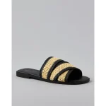 AE Two-Tone Raffia Slide Sandal - Black