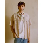 AE77 Premium Relaxed Short-Sleeve Button-Up Shirt - Khaki