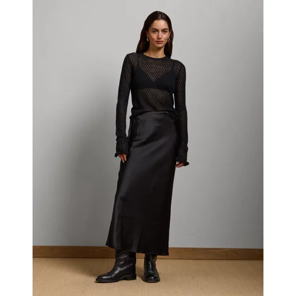 AE77 Premium Satin Slip Skirt - Black