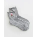 Aerie Chunky Rib Quarter Socks - Medium Heather Gray