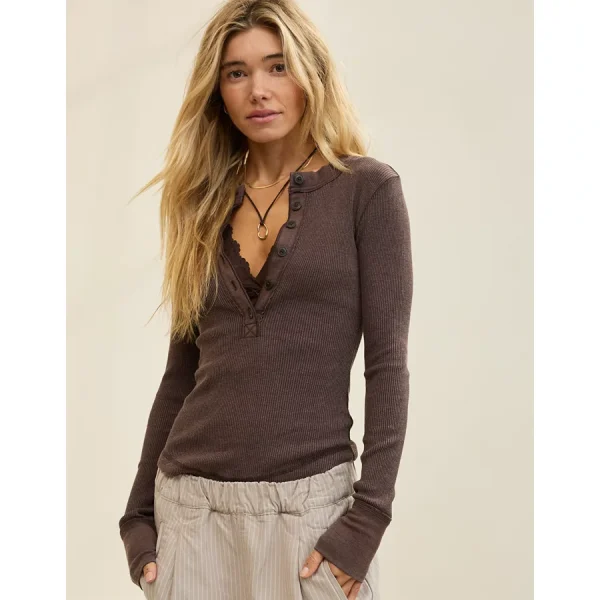 Aerie Henley Essential Layering T-Shirt - Deep Earth