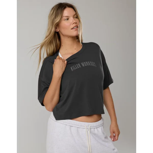 OFFLINE By Aerie Let's Stretch Cropped T-Shirt - Smoked Gray