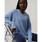 OFFLINE By Aerie Wow! Waffle Notch Neck Long Sleeve T-Shirt - Monaco Blue
