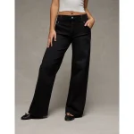 AE Dreamy Drape Stretch Super High-Waisted Baggy Wide-Leg Jean - Black Blaze