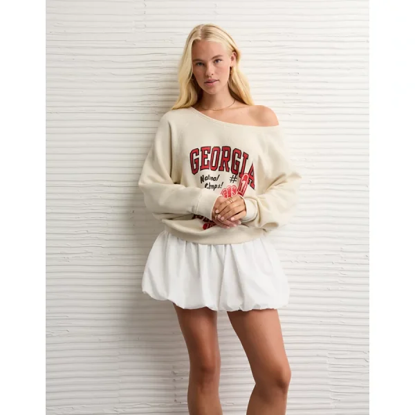 AE Georgia Bulldogs Graphic Off The Shoulder Sweatshirt - Frosty Cream