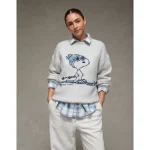 AE Oversized Snoopy Graphic Sweater - Grey