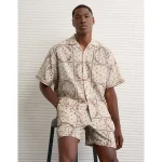 AE Poolside Linen-Blend Printed Button-Up Shirt - Cream