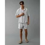 AE Poolside Striped Button-Up Shirt - White