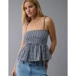 AE Smocked Gingham Babydoll Cami - Navy