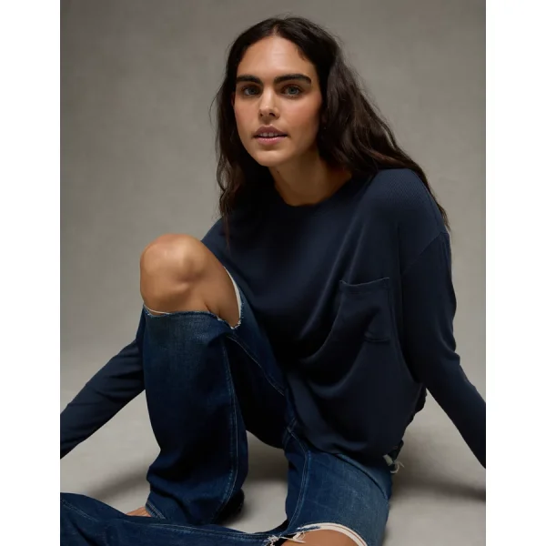 AE Soft & Sexy Long Sleeve Pocket T-Shirt - Rich Navy