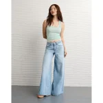 AE Square Neck Bow Mesh Tank Top - Light Blue