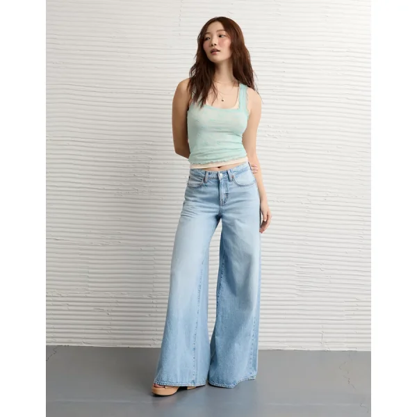 AE Square Neck Bow Mesh Tank Top - Light Blue