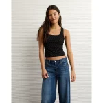 AE Square Neck Polka Dot Tank Top - True Black