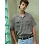 AE77 Premium Relaxed Short-Sleeve Button-Up Shirt - Olive