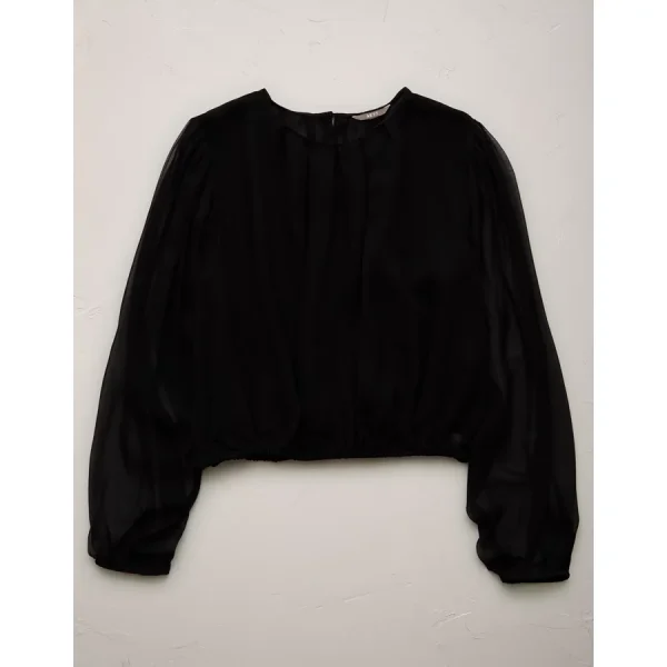 AE77 Premium Silk Bubble Blouse - Black