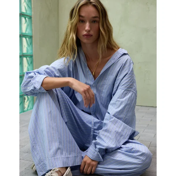 AE77 Premium Striped Wide Trouser - Blue