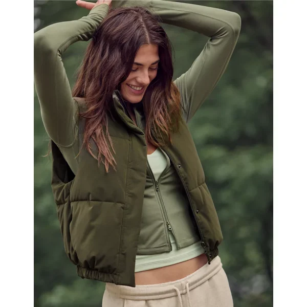 OFFLINE By Aerie Classic Length Puffer Vest - Military Green