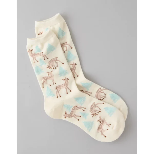 AE Deer Crew Socks - Cream