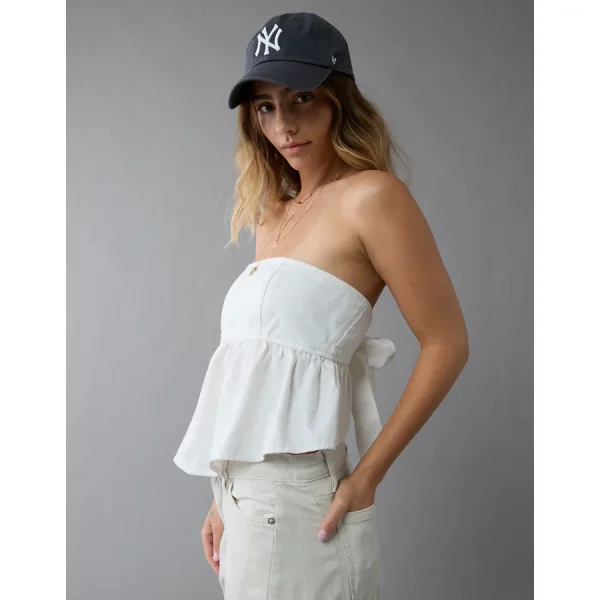 AE Denim Strapless Tie Back Babydoll Top - White