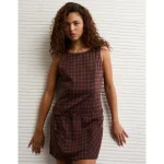 AE High Neck Belted Mini Dress - Burgundy