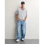 AE Space Dye Sweater Polo Shirt - Light Blue