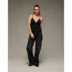 AE Sunchaser Smocked Babydoll Tank Top - True Black