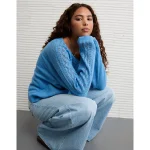 AE Whoa So Soft Lace Sweater - Gravity Blue