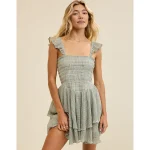 Aerie Plaid Handkerchief Mini Dress - Olive Fun