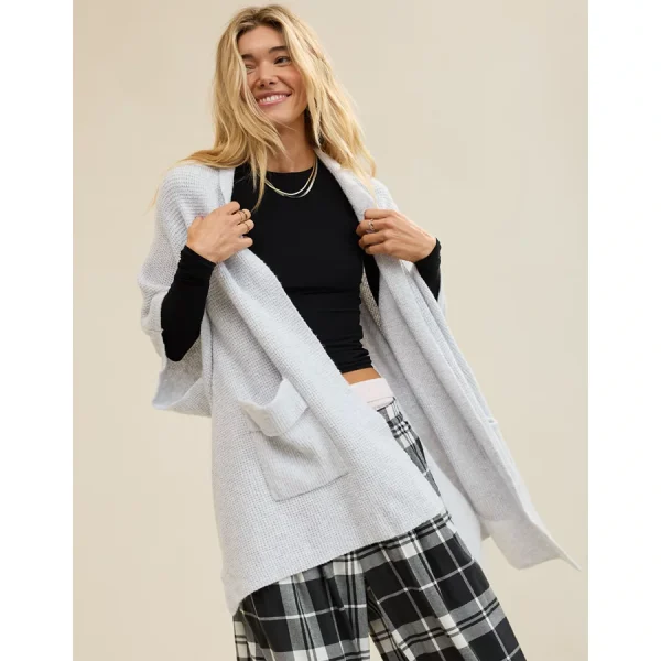 Aerie Waffle Shawl Cape - Light Heather Gray