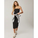 OFFLINE By Aerie Stripe Rib Night Out Midi Tube Dress - True Black